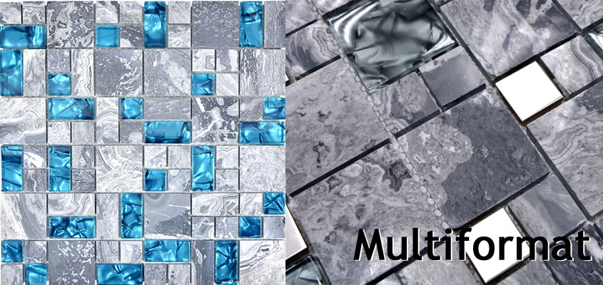 Mosaico de vidrio y piedra natural multiformato