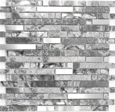 Mosaico de azulejos translúcidos de acero inoxidable gris compuesto de mosaico de vidrio Crystal piedra de acero gris MOS87-MV778_f
