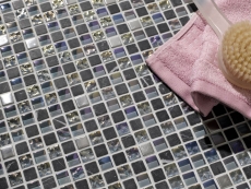 Mosaico de azulejos de acero inoxidable translúcido gris mosaico de vidrio de piedra de cristal de acero gris MOS92-0206_f