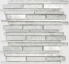 Mosaico azulejo cocina splashback aluminio translúcido blanco plata negro compuesto vidrio mosaico cristal piedra aluminio blanco plata MOS49-GV64_f