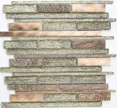 Mosaico azulejo cocina splashback translúcido aluminio beige cobre compuesto mosaico de vidrio Crystal piedra aluminio beige cobre MOS49-GV74_f