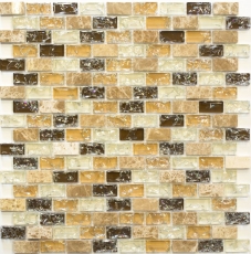 Mosaico de azulejos de cocina splashback luz translúcida beige ladrillo de vidrio de mosaico de cristal de piedra emperador luz MOS87-B1153_f