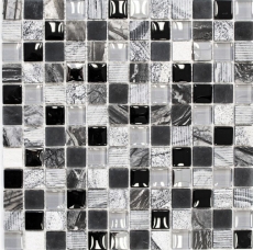 Mosaico de azulejos de cocina splashback translúcido gris negro mosaico de vidrio Crystal piedra EP gris negro plata MOS83-HQ24_f