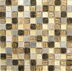 Mosaico de azulejos de cocina splashback translúcido oro marrón mosaico de vidrio Cristal de piedra oro marrón estructura MOS83-CR17_f