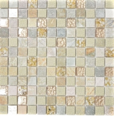 Mosaico de azulejos de cocina splashback translúcido de oro beige de cristal de mosaico de piedra de oro beige estructura MOS83-CR27_f