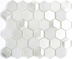 Mosaico de azulejos de cocina splashback blanco hexágono de vidrio mosaico de piedra 3D MOS11D-HXN11_f