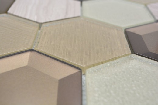 Azulejo mosaico Translúcido beige Hexágono mosaico de vidrio Piedra de cristal 3D beige MOS11E-77_f