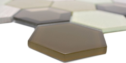 Azulejo mosaico Translúcido beige Hexágono mosaico de vidrio Piedra de cristal 3D beige MOS11E-77_f