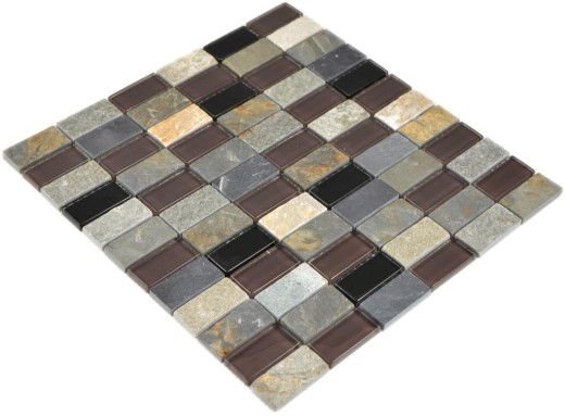 Mosaico de azulejos translúcido beige marrón gris negro rectángulo de mosaico de vidrio Piedra de cristal MOS87-1312_f