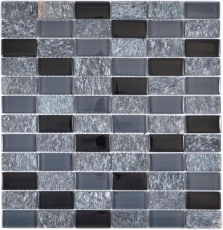 Mosaico de azulejos de cocina splashback translúcido gris negro rectángulo de cristal de mosaico de piedra de cristal gris negro MOS87-1303_f