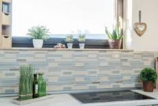 Mosaico de azulejos de cocina splashback beige gris compuesto de mosaico de vidrio de piedra gris MOS67-GV24_f