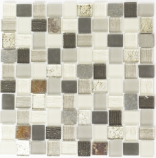 Mosaico de azulejos de cocina splashback translúcido blanco gris óxido rectángulo de cristal de mosaico de piedra rústica MOS82-0102_f