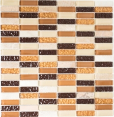 Mosaico de azulejos de cocina splashback translúcido beige marrón varillas de vidrio de mosaico de cristal de piedra beige marrón MOS87-1206_f