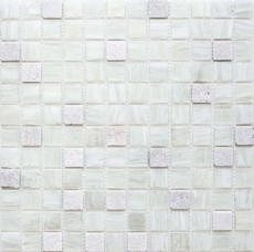 Mosaico de azulejos de cocina splashback blanco mosaico de vidrio de piedra crema MOS94-2503_f