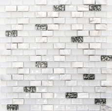 Mosaico de azulejos de cocina splashback translúcido blanco ladrillo de vidrio de mosaico de cristal de piedra concha blanca MOS87-B01S_f
