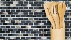 Mosaico de azulejos de cocina splashback translúcido negro ladrillo de vidrio de mosaico de cristal de piedra concha negro MOS87-B03S_f