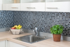 Mosaico de azulejos de cocina splashback gris negro mosaico de vidrio de piedra MOS62-0302-GN_f