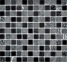 Mosaico de azulejos de cocina splashback gris negro mosaico de vidrio de piedra MOS62-0302-GN_f