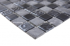Mosaico de azulejos de cocina splashback gris negro mosaico de vidrio de piedra MOS62-0302-GN_f