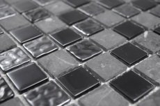 Mosaico de azulejos de cocina splashback gris negro mosaico de vidrio de piedra MOS62-0302-GN_f