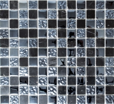 Mosaico de azulejos Translúcido gris negro Mosaico de vidrio Piedra de cristal gris negro MOS82-0208_f
