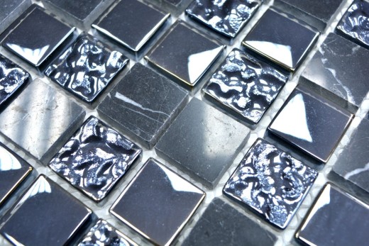 Mosaico de azulejos Translúcido gris negro Mosaico de vidrio Piedra de cristal gris negro MOS82-0208_f