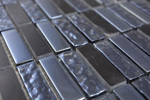 Mosaico de azulejos translúcido gris negro barras de mosaico de vidrio Crystal piedra gris negro MOS87-0302_f