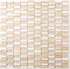 Mosaico de azulejos de cocina splashback translúcido beige barras de vidrio de mosaico de piedra de cristal beige MOS87-1412_f