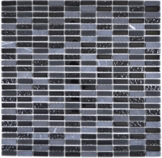 Mosaico de azulejos de cocina splashback gris translúcido barras de mosaico de vidrio Crystal piedra gris mate negro MOS87-1403_f