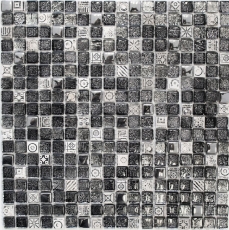 Mosaico de azulejos de cocina splashback translúcido blanco plata negro mosaico de vidrio Crystal piedra blanco plata negro estructura MOS92-Z02EU_f
