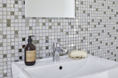 Mosaico de azulejos de cocina splashback autoadhesiva de acero inoxidable de vidrio blanco de mosaico de acero de vidrio blanco MOS200-4CM24_f