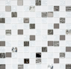 Mosaico de azulejos de cocina splashback autoadhesiva de acero inoxidable de vidrio blanco de mosaico de acero de vidrio blanco MOS200-4CM24_f