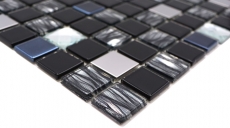 Mosaico de azulejos de cocina splashback autoadhesiva de acero inoxidable de vidrio negro de mosaico de acero de vidrio negro MOS200-4CM26_f