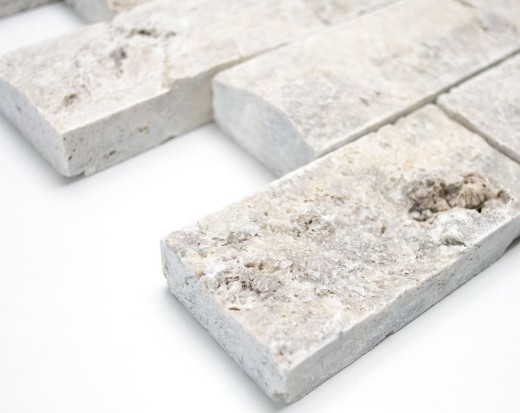 Mosaico de azulejos Travertino piedra natural blanco gris Ladrillo Splitface plata Travertino 3D MOS29-42781_f