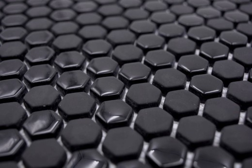 Mosaico de vidrio hexagonal mosaico hexagonal negro brillante mate mosaico azulejos pared azulejos backsplash cocina baño MOS140-0301_f