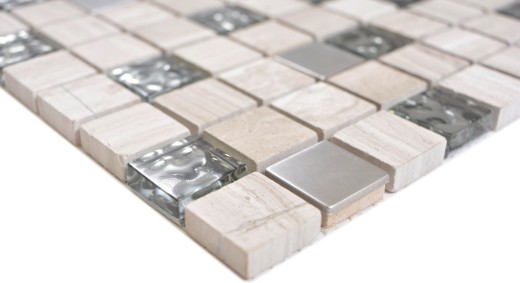 Cuadrado cristal/piedra/acero mezcla madera blanco mosaico azulejo pared azulejo backsplash cocina baño MOS82-0108_f