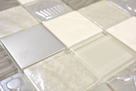 Cuadrado cristal/piedra/acero mezcla relieve beige mosaico azulejo pared azulejo backsplash cocina baño MOS88-1224_f