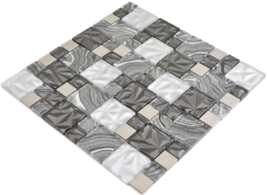 Mosaico de vidrio combinación acero mezcla gris negro mosaico azulejo pared azulejo backsplash cocina baño MOS88-1702_f