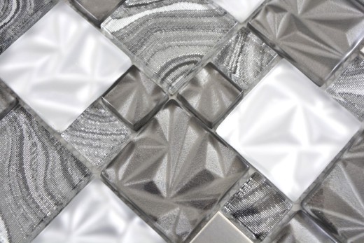 Mosaico de vidrio combinación acero mezcla gris negro mosaico azulejo pared azulejo backsplash cocina baño MOS88-1702_f