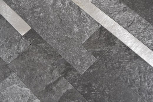 Vinilo compuesto aspecto piedra Negro Qaurtz/Plata mosaico azulejo pared azulejo backsplash cocina baño MOS200-32BS_f