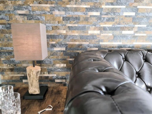 Vinilo compuesto efecto piedra Multi Slate/Gold mosaico azulejo pared backsplash cocina baño MOS200-8MSG_f