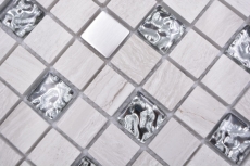 Muestra de mano cuadrado cristal/piedra/acero mezcla madera blanco mosaico azulejo pared azulejo backsplash cocina baño MOS82-0108_m