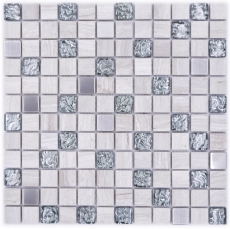 Muestra de mano cuadrado cristal/piedra/acero mezcla madera blanco mosaico azulejo pared azulejo backsplash cocina baño MOS82-0108_m
