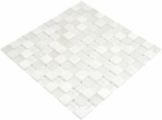 Muestra de mano cuadrado cristal/piedra mezcla super blanco mosaico azulejo pared azulejo backsplash cocina baño MOS72-0001_m
