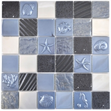 Muestra de mano cuadrado cristal/artificial/acero mezcla relieve negro mosaico azulejo pared azulejo backsplash cocina baño MOS88-2717_m