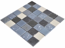 Muestra de mano cuadrado cristal/artificial/acero mezcla relieve negro mosaico azulejo pared azulejo backsplash cocina baño MOS88-2717_m