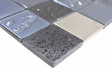 Muestra de mano cuadrado cristal/artificial/acero mezcla relieve negro mosaico azulejo pared azulejo backsplash cocina baño MOS88-2717_m