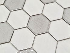 Muestra de mano azulejo mosaico cerámica mosaico hexagonal blanco brillante cocina baño MOS11K-SAN1_m