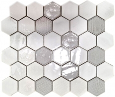 Muestra de mano azulejo mosaico cerámica mosaico hexagonal blanco brillante cocina baño MOS11K-SAN1_m