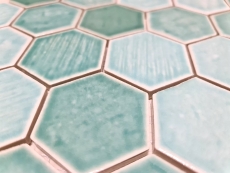 Muestra de mano mosaico azulejo cerámica mosaico hexagonal verde brillante azulejo espejo ducha MOS11K-SAN5_m